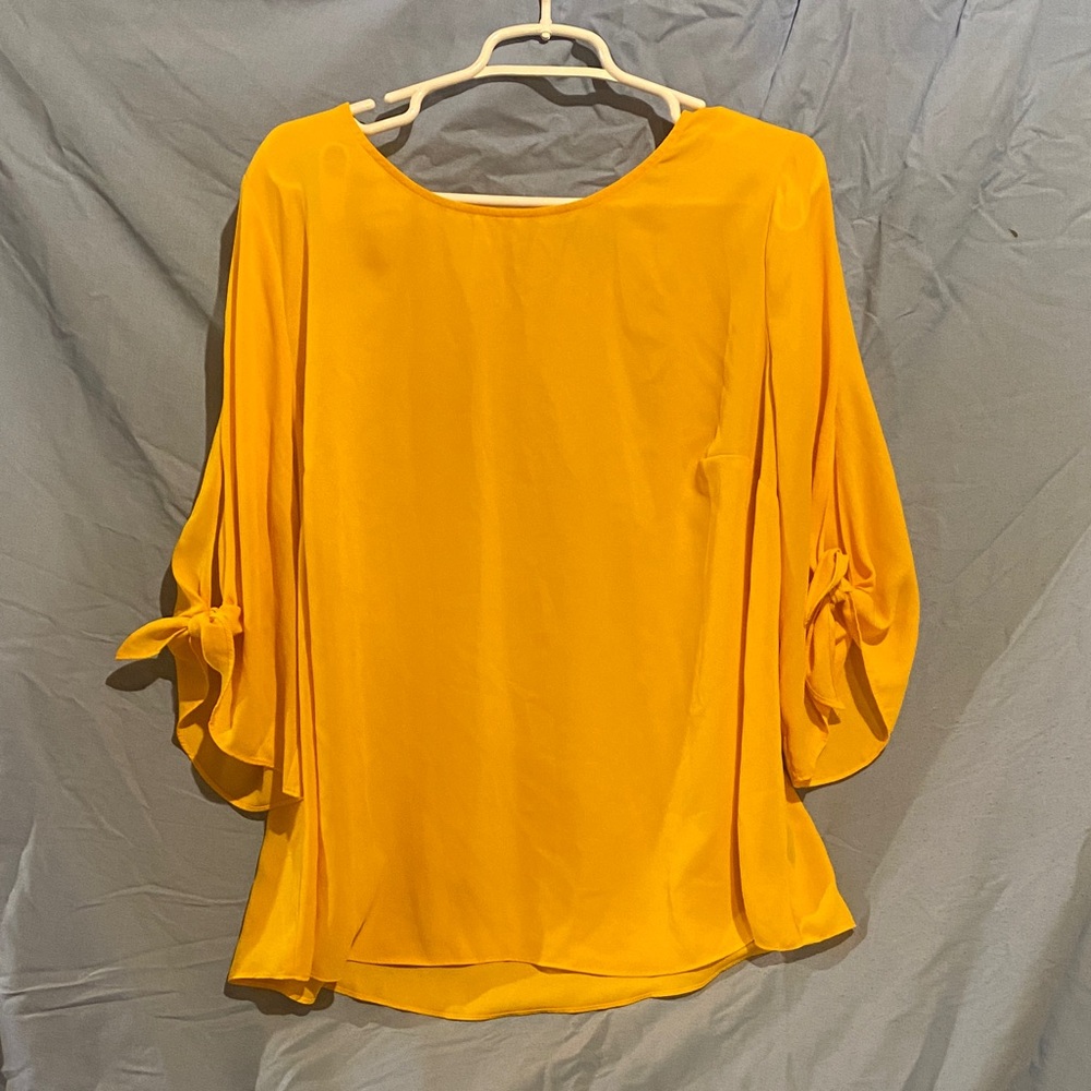 Chic Yellow Women's Blouse with Tied Sleeves